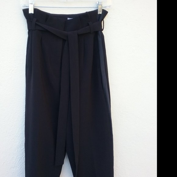 NWOT Black Paper Bag High Waisted Tuxedo Pants - Picture 2 of 16